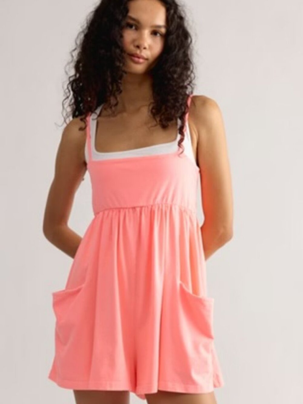 NWT Free People Hot Shot Strappy Romper in Just Peachy